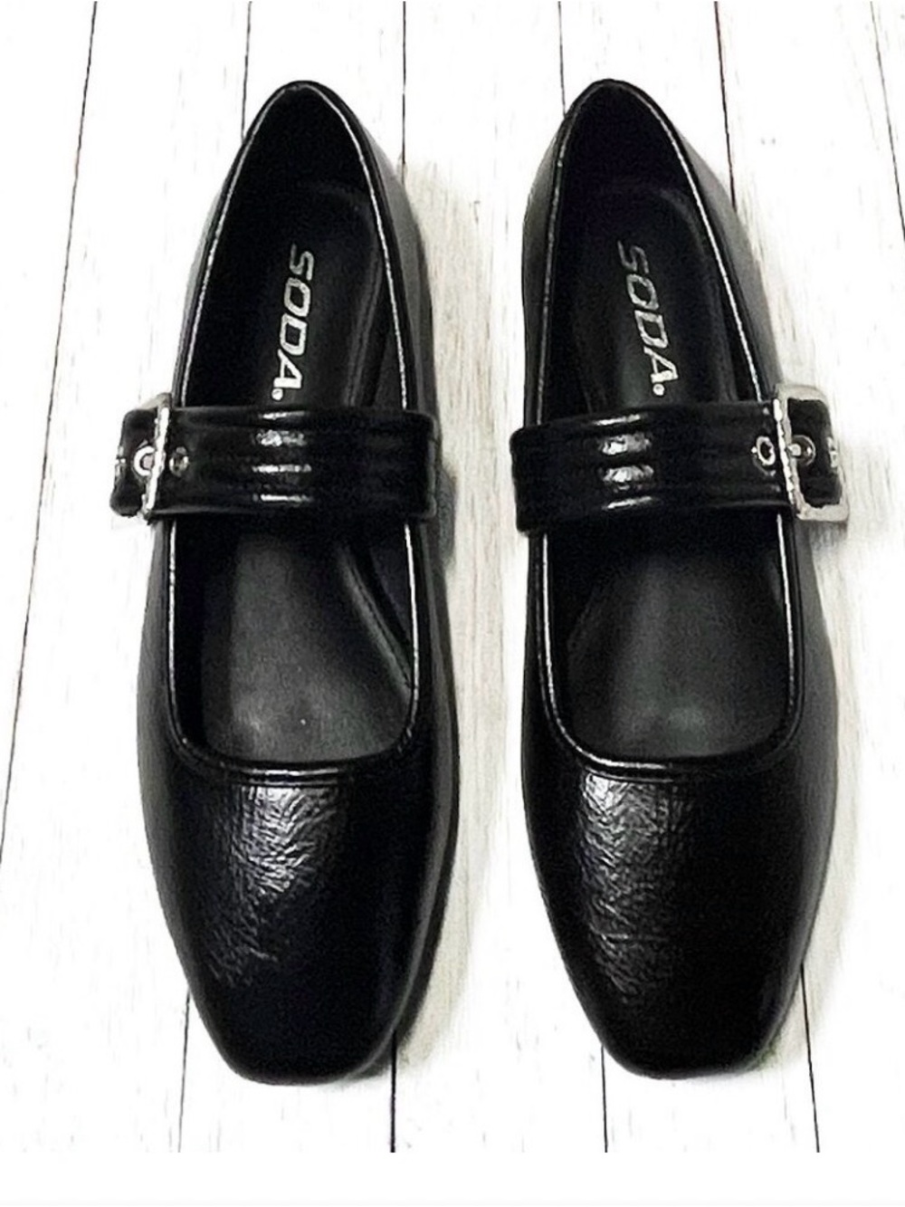 Soda Black Patent Mary Jane Loafers with Buckle Strap